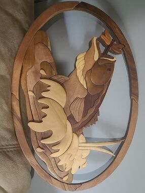 Handcrafted Brown & Cream Wooden Fish Wall Art by